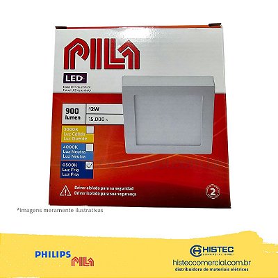 LUMINÁRIA PILA LED DL052 SOBREPOR QUADRADA 12W 6K 900l BIVOLT PHILIPS