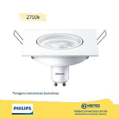 LUMINÁRIA LED SPOT PHILIPS 5W/827 36º BIVOLT SPOT LED 5-50W QUENTE  QUADRADA