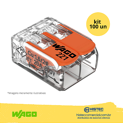 KIT CONECTOR WAGO 221-412 2P 0,5~4mm2 32A COM 100 PEÇAS