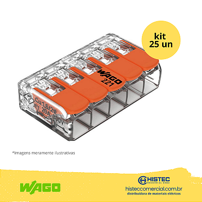 KIT CONECTOR WAGO 221-415 5P 0,5~4mm2 32A COM 25 PEÇAS