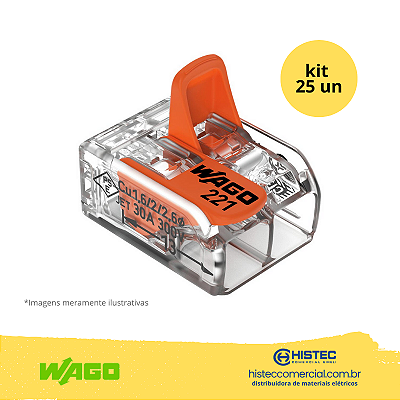 KIT CONECTOR WAGO 221-612 2P 0,5~6mm2 41A COM 25 PEÇAS