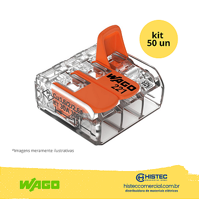 KIT CONECTOR WAGO 221-613 3P 0,5~6mm2 41A COM 50 PEÇAS