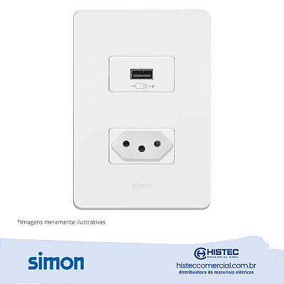 CONJUNTO TOMADA USB 2.1A+TOMADA 2P+T 10A BRANCA SIMON 20.952-30