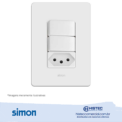 CONJUNTO 2 INTERRUPTORES SIMPLES+TOMADA 2P+T 10A BRANCA SIMON 20.957-30