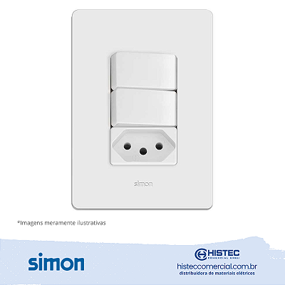 CONJUNTO INTERRUPTOR SIMPLES+PARALELO+TOMADA 2P+T 10A BRANCA SIMON 20.959-30