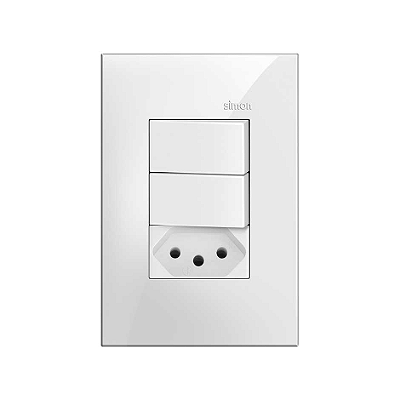 CONJUNTO 2 INTERRUPTOR SIMPLES+TOM.2P+T 4x2 10A BRANCO SIMON 35.957-30