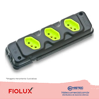 TOMADA BARRA ROBUST COM 3 TOMADAS 3P 20A PRETO-VERDE FIOLUX