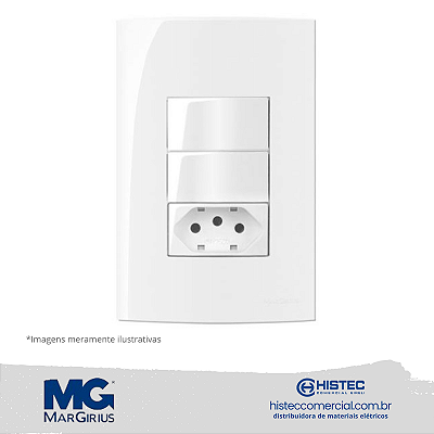 CONJUNTO 2 INTERRUPTOR SIMPLES+TOMADA 2P+T PB 10A 250V MARGIRIUS SLEEK BR 15993