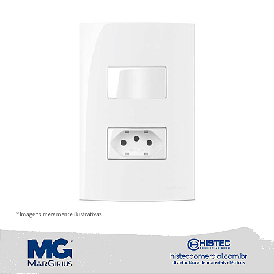 CONJUNTO INTERRUPTOR PARALELO+TOMADA 2P+T PB 20A 250V MARGIRIUS SLEEK BR 15994