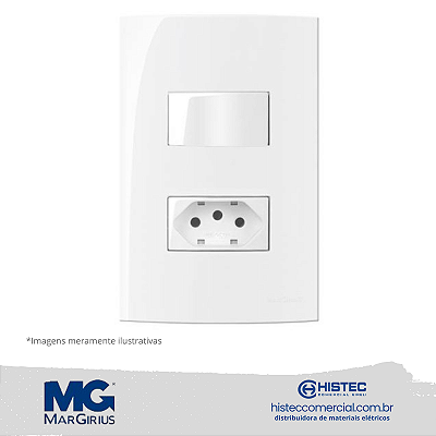 CONJUNTO INTERRUPTOR PARALELO+TOMADA 2P+T PB 10A 250V MARGIRIUS SLEEK BR 15996