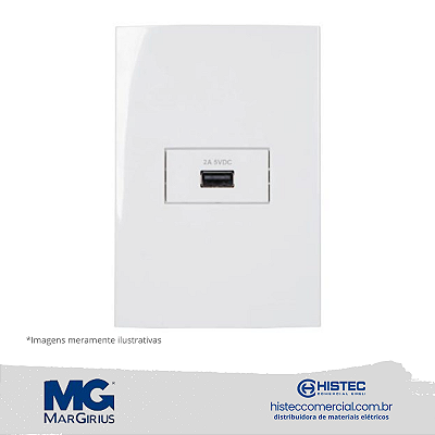 CONJUNTO 4x2 TOMADA CARREGADOR USB 2A BIV MARGIRIUS SLEEK BR 17267
