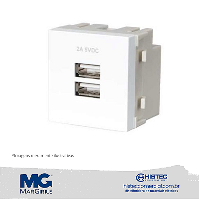 MÓDULO TOMADA DUPLA CARREGADOR USB 2A BIV MARGIRIUS SLEEK BR 17693