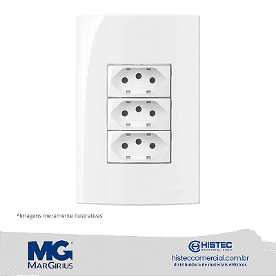 CONJUNTO 3 TOMADAS 2P+T PB 20A 250V 4x2 MARGIRIUS SLEEK BR 18664