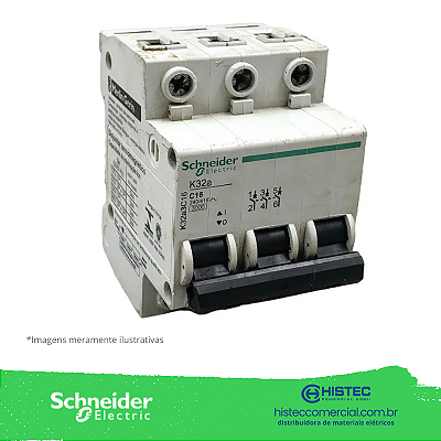 DISJUNTOR K32A3C16 3 POLOS CURVA C 16A 6KA 220V SCHNEIDER / MERLIN GERIN