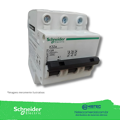 DISJUNTOR K32A3C25 3 POLOS CURVA C 25A 6KA 220V SCHNEIDER / MERLIN GERIN