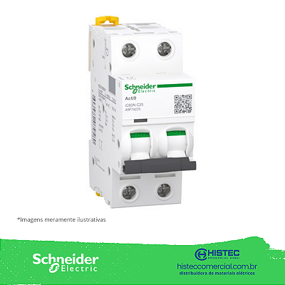 DISJUNTOR ACTI9 IC60N 2 POLOS 25A CURVA C 20KA 220V A9F74225 SCHNEIDER