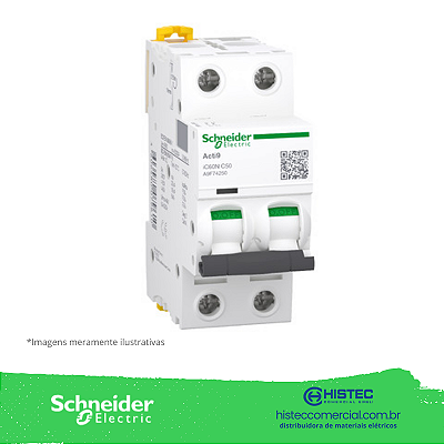 DISJUNTOR ACTI9 IC60N 2 POLOS 50A CURVA C 20KA 220V A9F74250 SCHNEIDER