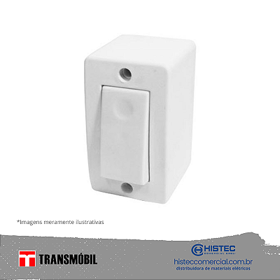 INTERRUPTOR SOBREPOR PARALELO 10A 250V BRANCO 17002 TRANSMOBIL
