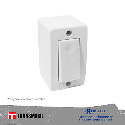 INTERRUPTOR SOBREPOR SIMPLES 10A 250V BRANCO 17015 TRANSMOBIL
