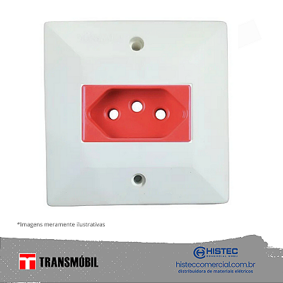 TOMADA 2P+T 10A 250V NBR VERMELHO SISTEMA "X" BRANCO 13065 TRANSMOBIL