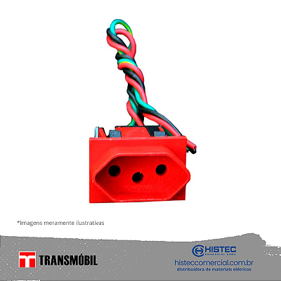 TOMADA PAINEL 2P+T 16A 250V VERMELHA 30124 NBR COM RABICHO TRANSMOBIL