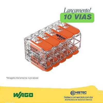 CONECTOR EMENDA WAGO 221-420 10P 0,5~4mm2 32A PARA CABO FLEXÍVEL OU RÍGIDO 10 VIAS