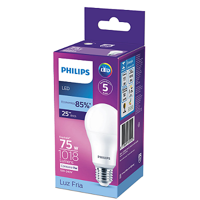LÂMPADA LED bulbo Philips A60 11W 1018 lumens E-27 6500K BIVOLT