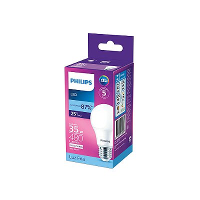 LÂMPADA LED bulbo Philips A60 4,5W 480 lumens E-27 6500K BIVOLT