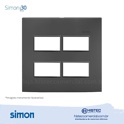 PLACA 4x4 4P SEPARADO+SUPORTE GRAFITE SIMON30 LINE 300912-58