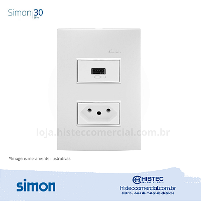 CONJUNTO CAREGADOR USB 2.1A+TOMADA 3P 10A BRANCO SIMON 30 LINE 300952-30