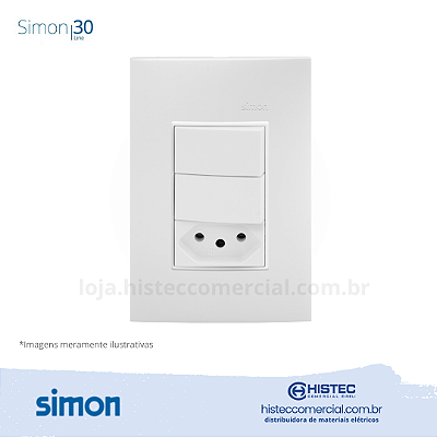 CONJUNTO INTERRUPTOR SIMPLES+PARALELO+TOMADA 3P 10A 4x2 BRANCO SIMON 30 LINE 300959-30
