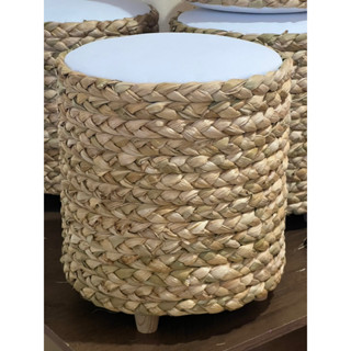 Puff Redondo de palha de taboa com napa 30x30
