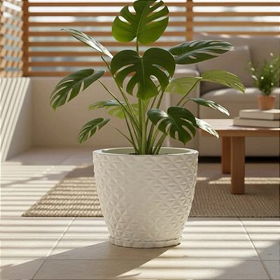 Vaso Para Decoração e Plantas Polietileno Diamante PP COM PRATO COLETOR