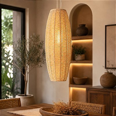 Pendente Lustre Bala M de Palha de Milho Artesanal Luminária Decorativa Boho Rústica (cod 578)