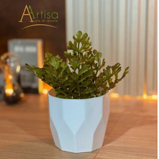 Kit com Planta Artificial buque verde (4056) com vaso fibra de vidro diamante N3