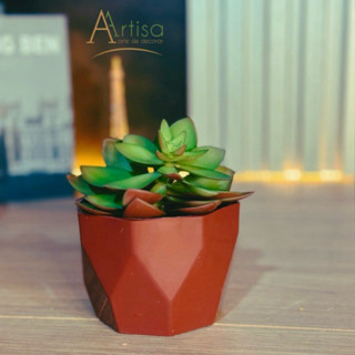 kit vaso fibra de vidro diamante n1 com planta artificial suculenta marrom (4079)