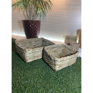 Kit com 2 Bandeja Retangular P e M de Palha de Taboa Sem alça