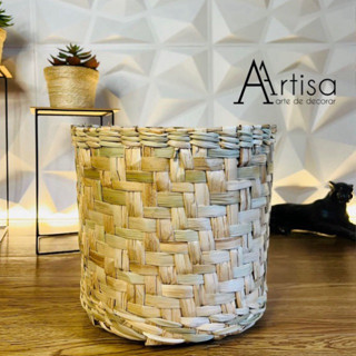 Kit com 5 Vaso cachepot N3 de Palha de Taboa