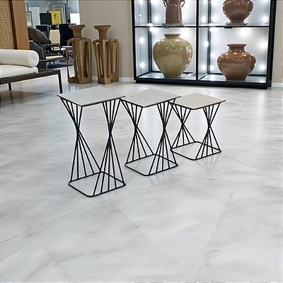 Kit 3 Mesinhas Industriais de Ferro e Madeira – Modelos P, M e G, Estilo Torcido