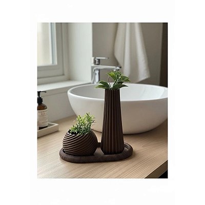 kit com 3 Decorativos Modernos, 1 Bandeja e 2 Vasos para Plantas - Ideal para Sala , Banheiro e Escritório