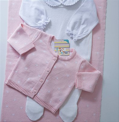Saída Maternidade Baby Mariana Poá -  Manta Dupla Face - Rosa e Branco