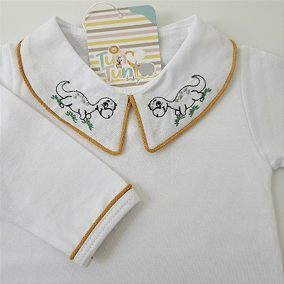 Body Bordado Dino - Mostarda