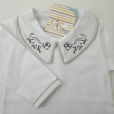 Body Bordado Dino - Cinza