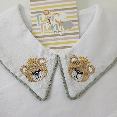 Body Bordado Ursinho - Verde Maré