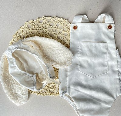 Conjunto Páscoa - Romper + touca de orelhinha - Branco