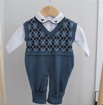 Conjunto Macacão Xadrez - Azul Petróleo