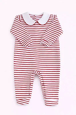 Macacão Moletinho Com gola - Listrado Vermelho