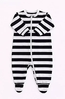 Macacão Zíper Listrado - Preto