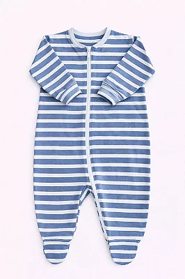 Macacão Zíper Listrado - Azul Claro