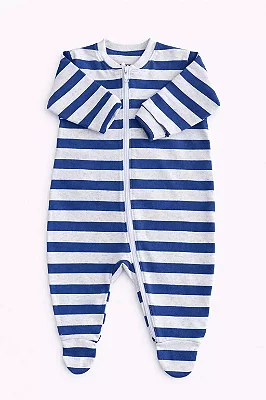 Macacão Zíper Listrado - Azul Escuro